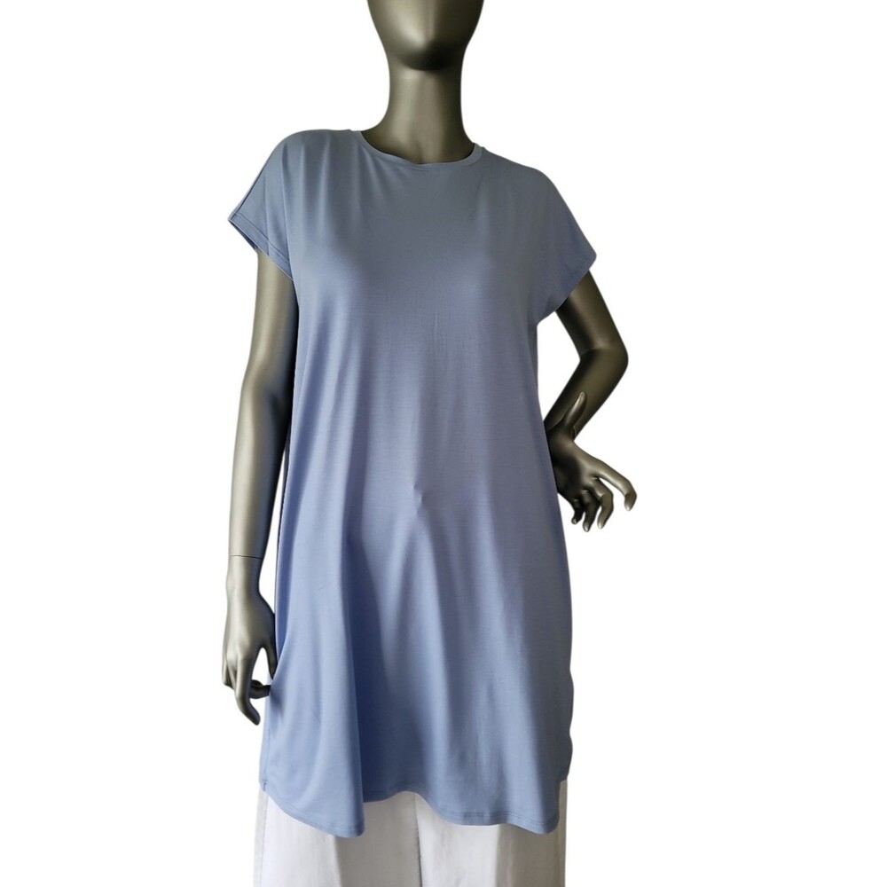 Eileen Fisher Light Blue Fine Jersey Cap Sleeve Boxy Dress Small